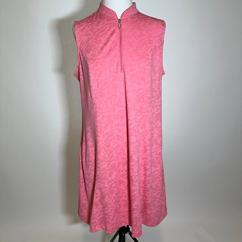 Greg Norman Essential Pink Jacquard Sleeveless Golf Dress Zip UPF Womens Large L
